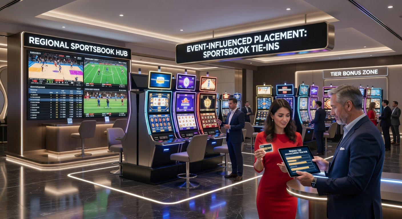 Casino floor layout showing slot machines positioned near sportsbook areas during a regional event