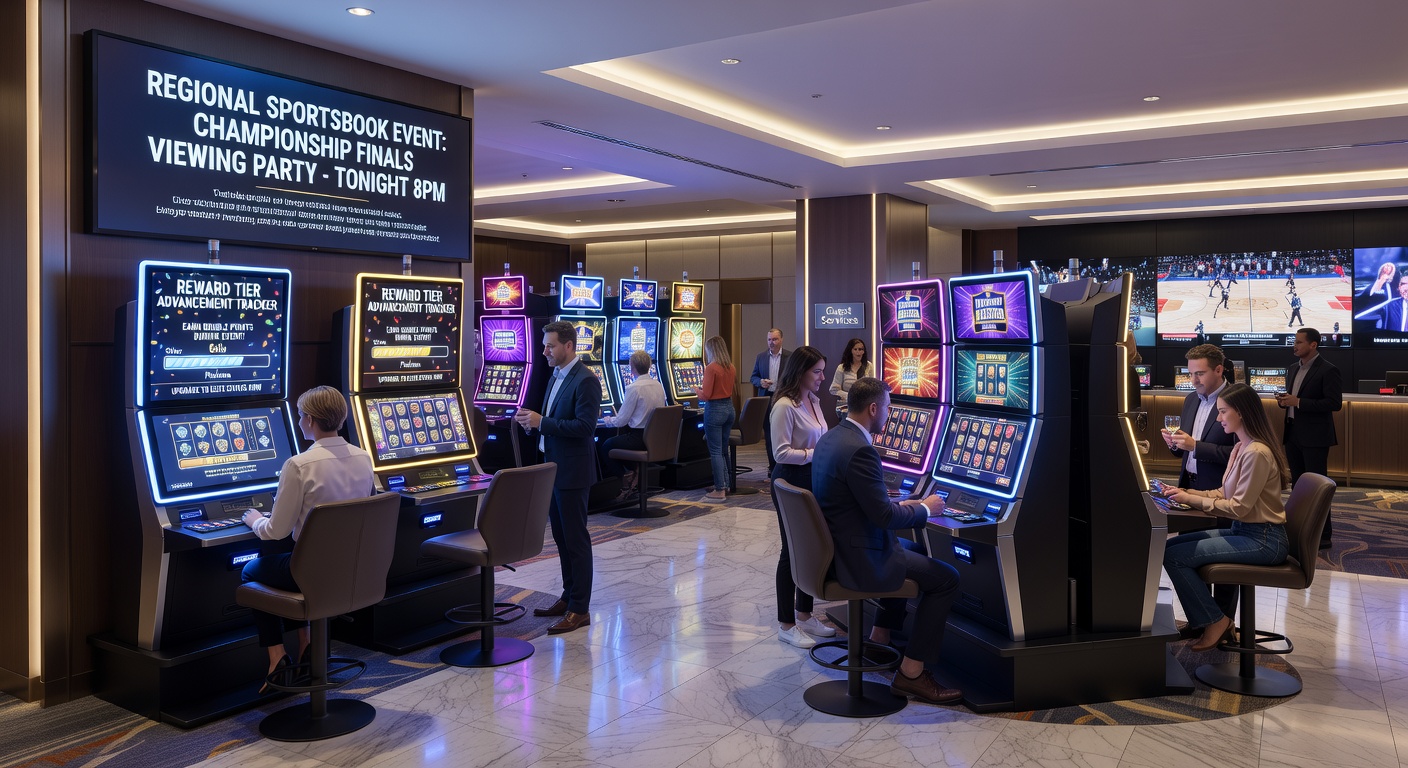 Player reward kiosk interface displaying tier advancement after combined sports and slot activity