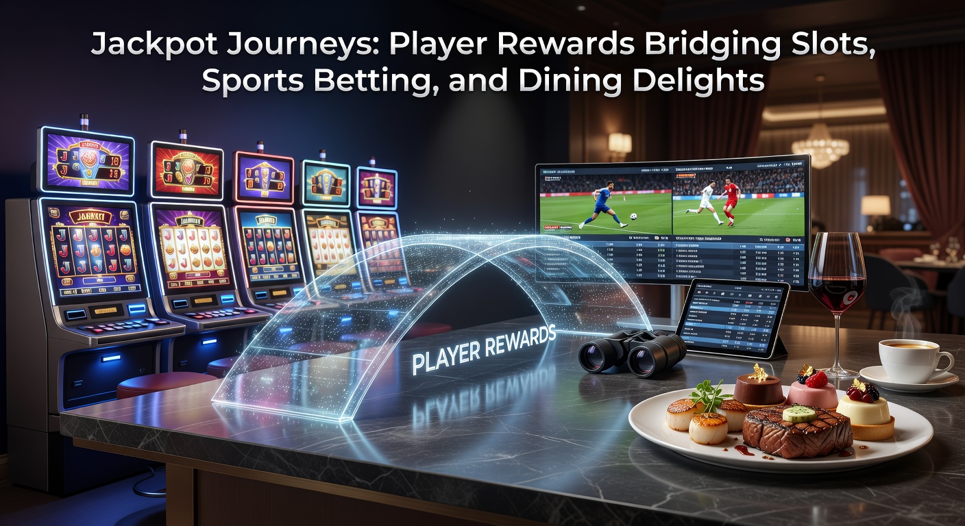 Vibrant casino floor showing slot machines, sports betting terminals, and a player earning rewards on a loyalty app
