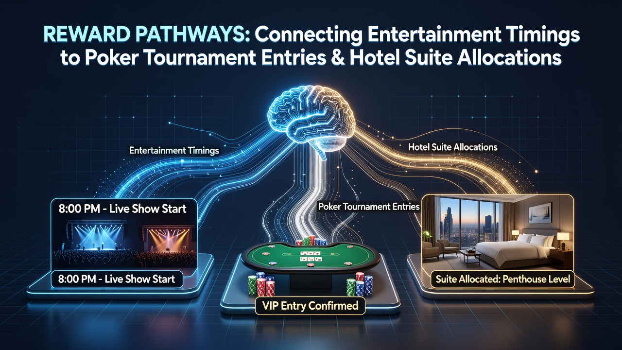 Casino floor layout showing integrated entertainment zones near poker rooms and hotel towers