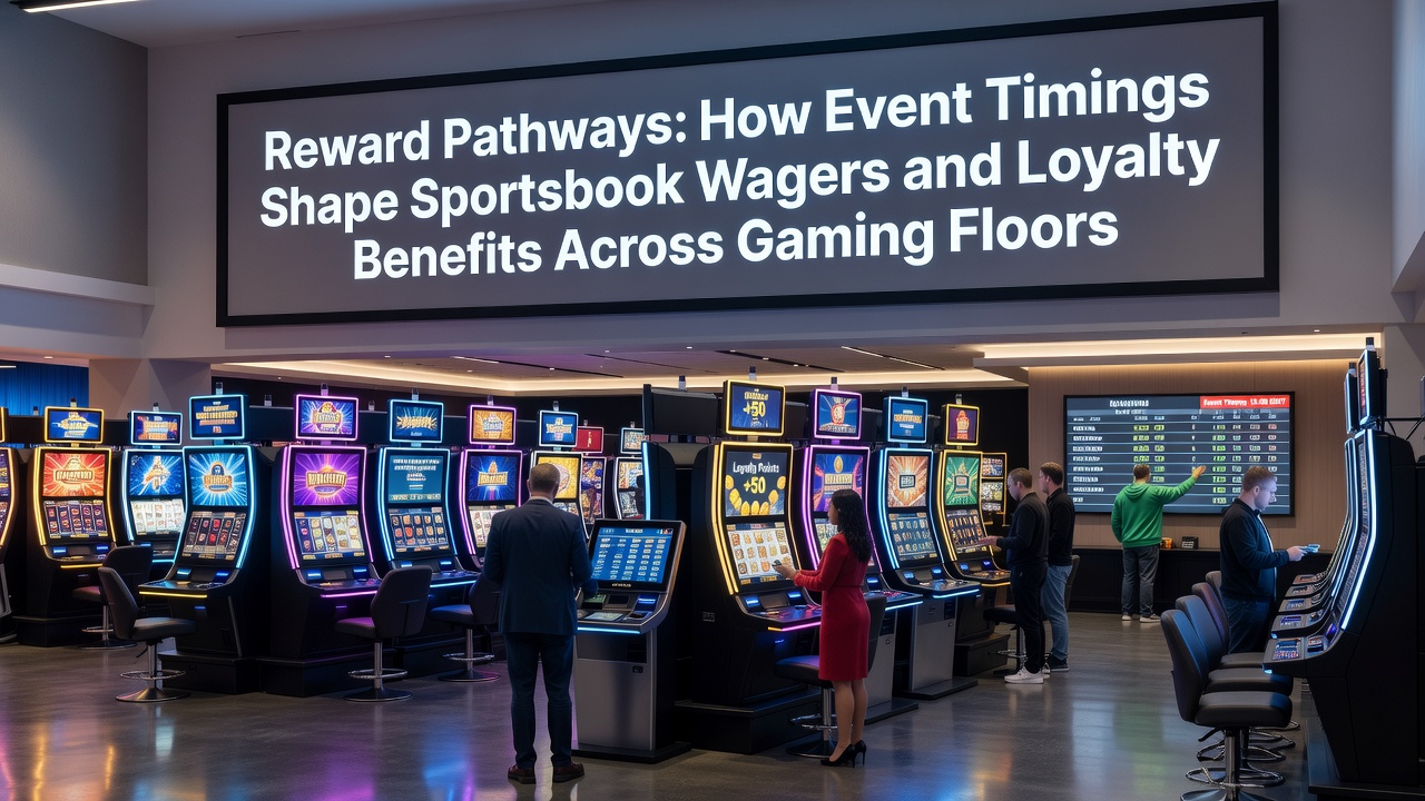 Casino sportsbook floor showing timed betting windows and loyalty kiosks integrated with event schedules