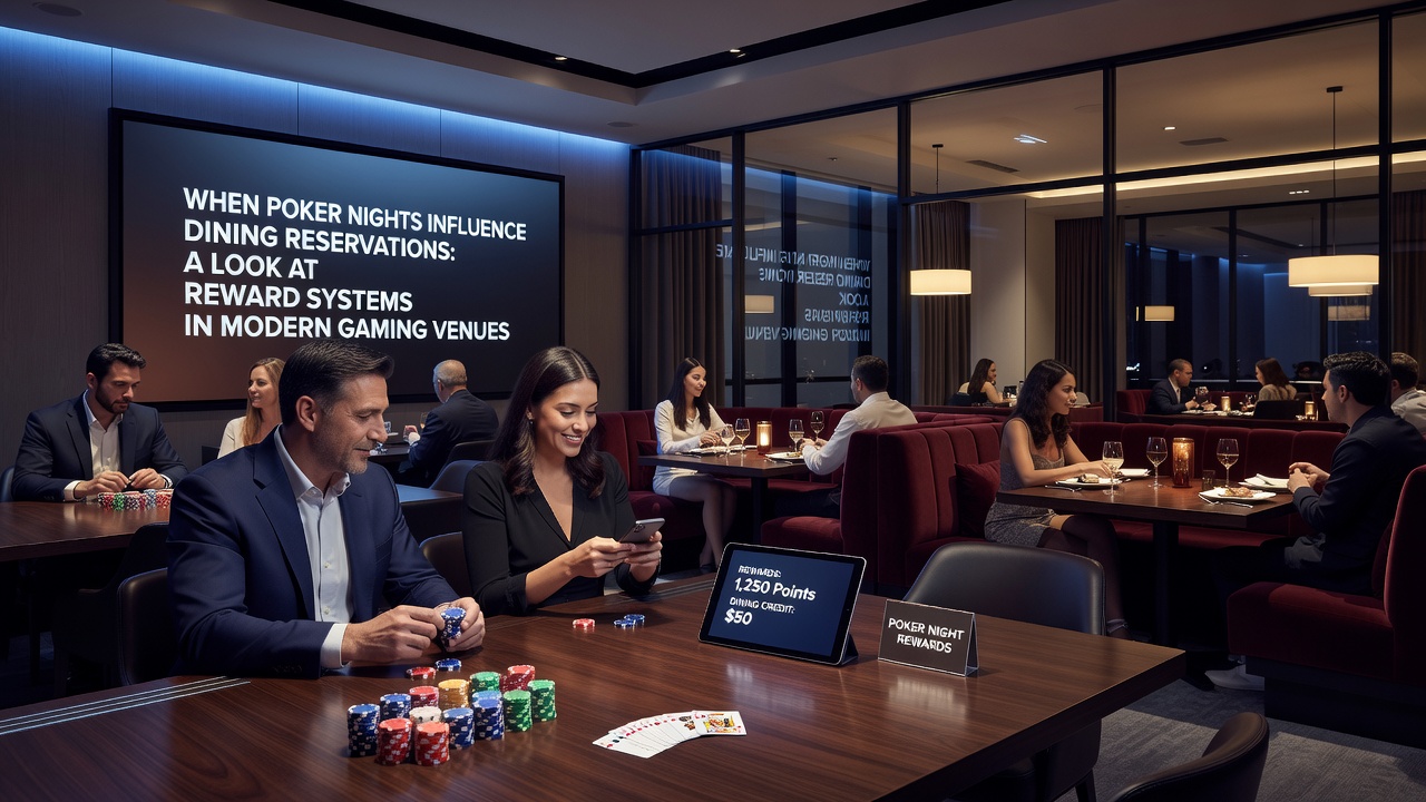 Restaurant interior at a casino with reserved tables and loyalty program signage